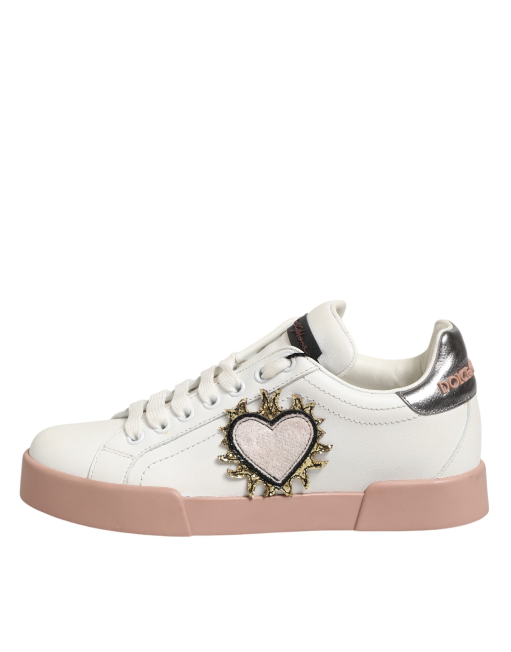 Dolce & Gabbana White Leather Sacred Heart Sneakers Shoes - Zeiniez