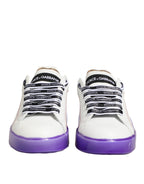 Dolce & Gabbana White Purple Leather Low Top Sneaker Shoes - Zeiniez