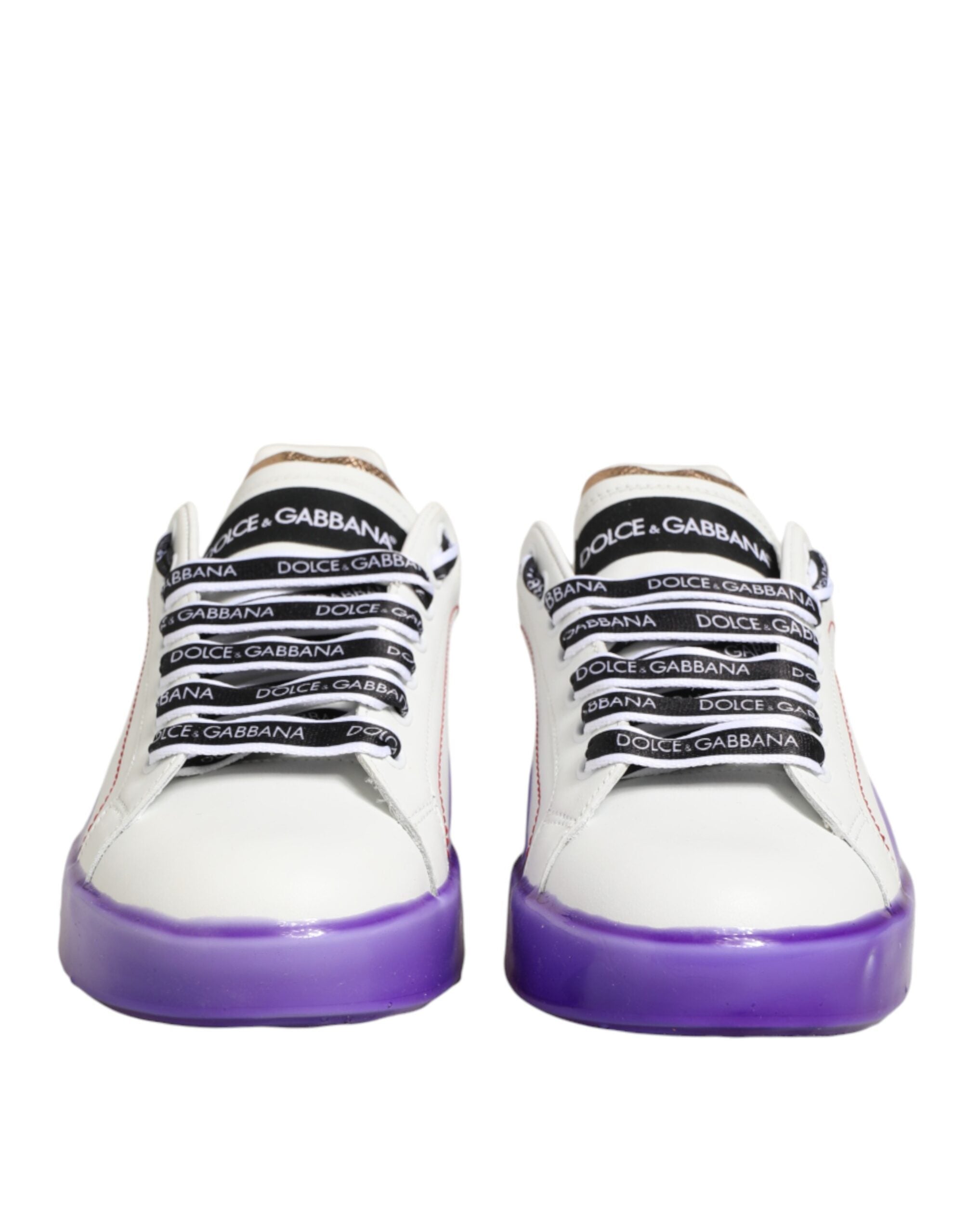 Dolce & Gabbana White Purple Leather Low Top Sneaker Shoes - Zeiniez
