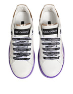 Dolce & Gabbana White Purple Leather Low Top Sneaker Shoes - Zeiniez