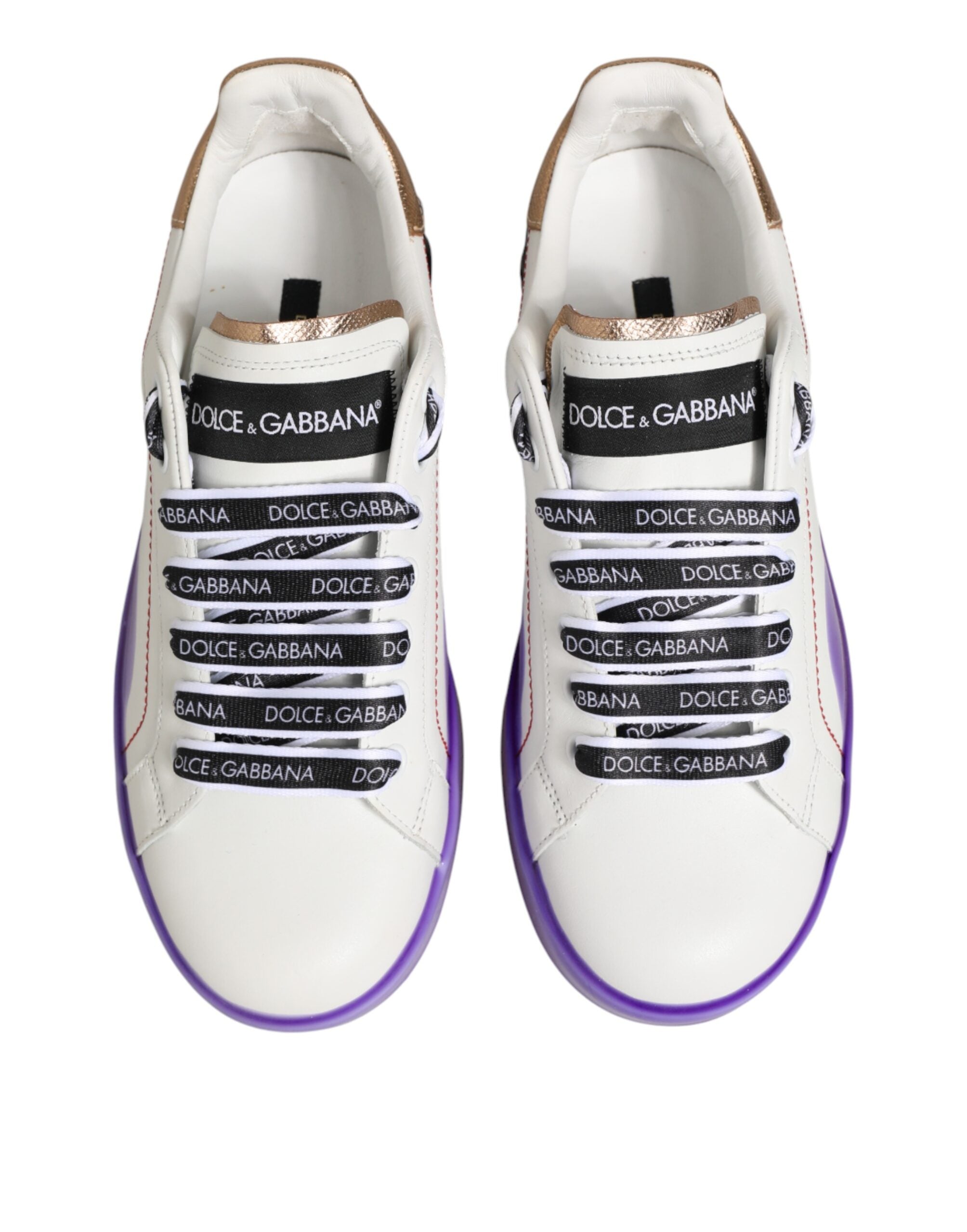 Dolce & Gabbana White Purple Leather Low Top Sneaker Shoes - Zeiniez
