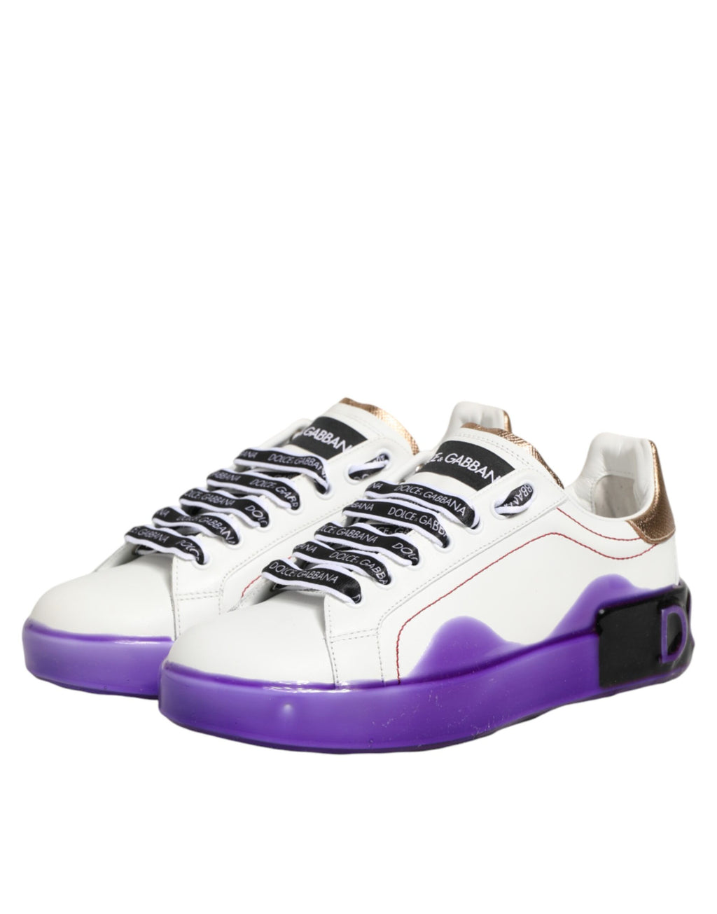 Dolce & Gabbana White Purple Leather Low Top Sneaker Shoes - Zeiniez