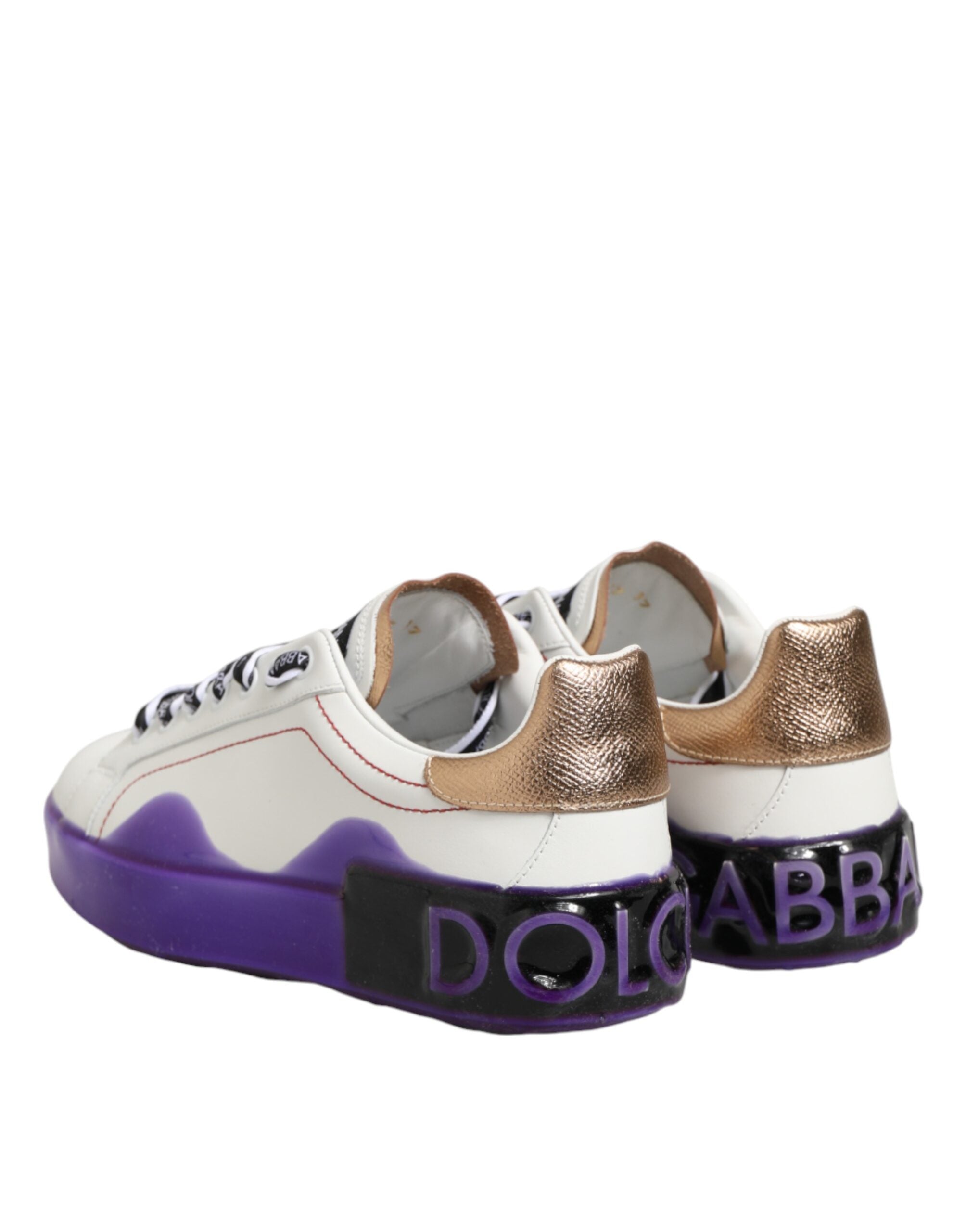 Dolce & Gabbana White Purple Leather Low Top Sneaker Shoes - Zeiniez