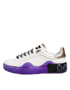 Dolce & Gabbana White Purple Leather Low Top Sneaker Shoes - Zeiniez