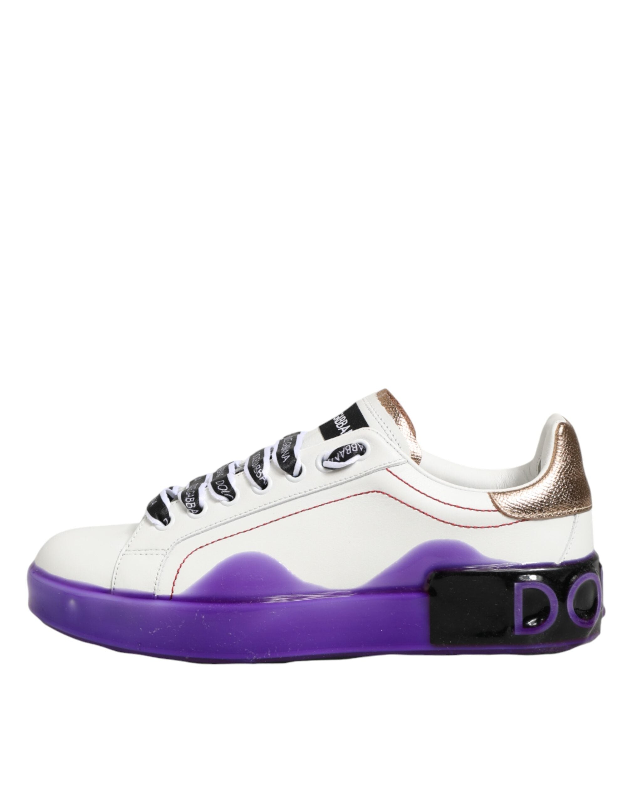 Dolce & Gabbana White Purple Leather Low Top Sneaker Shoes - Zeiniez