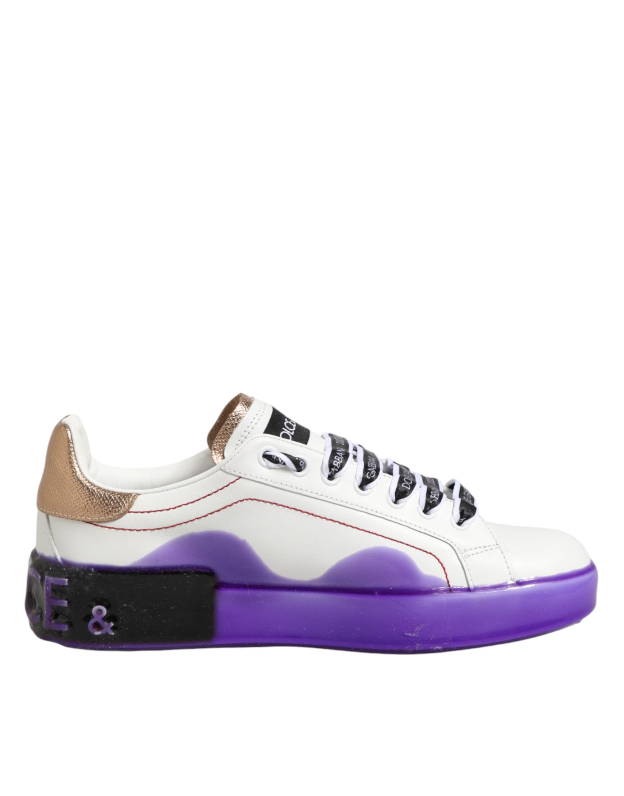 Dolce & Gabbana White Purple Leather Low Top Sneaker Shoes - Zeiniez
