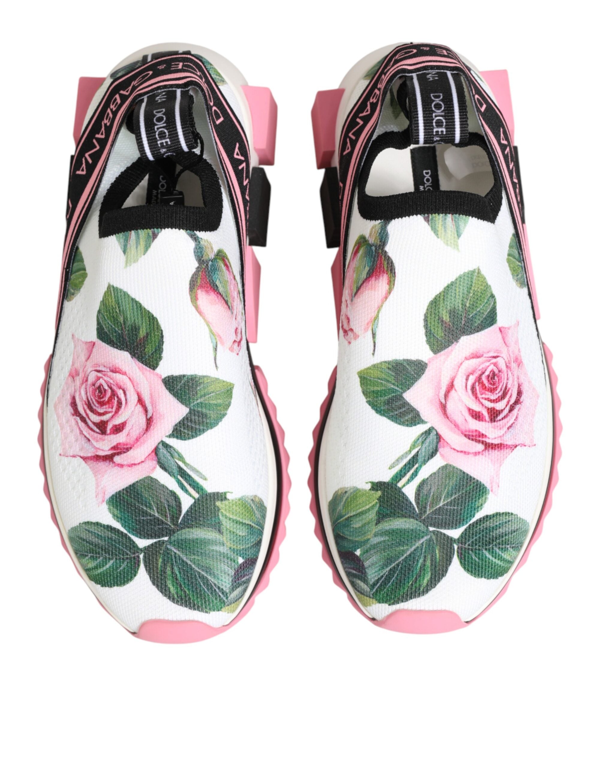 Dolce & Gabbana White Rose Print Sorrento Sneakers Shoes - Zeiniez