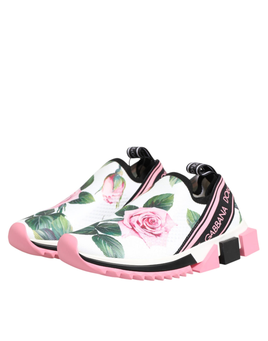 Dolce & Gabbana White Rose Print Sorrento Sneakers Shoes - Zeiniez