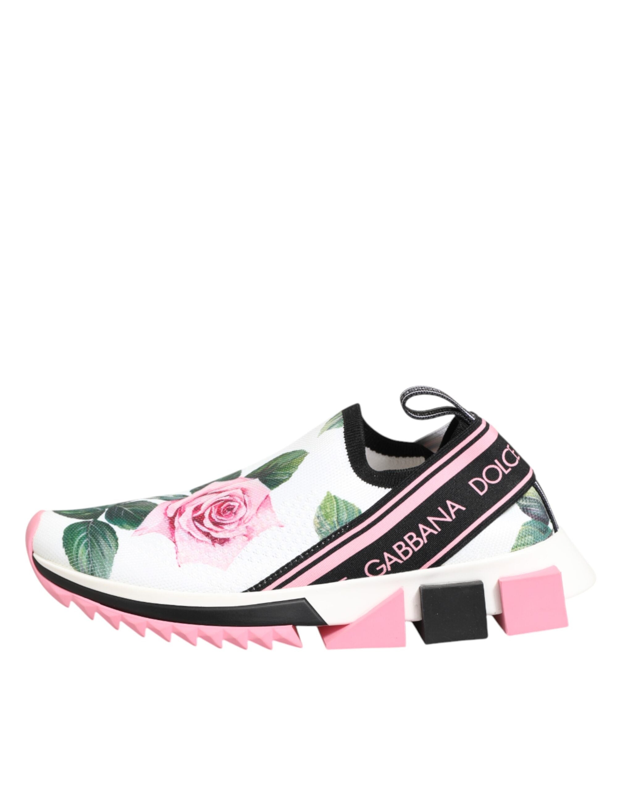 Dolce & Gabbana White Rose Print Sorrento Sneakers Shoes - Zeiniez