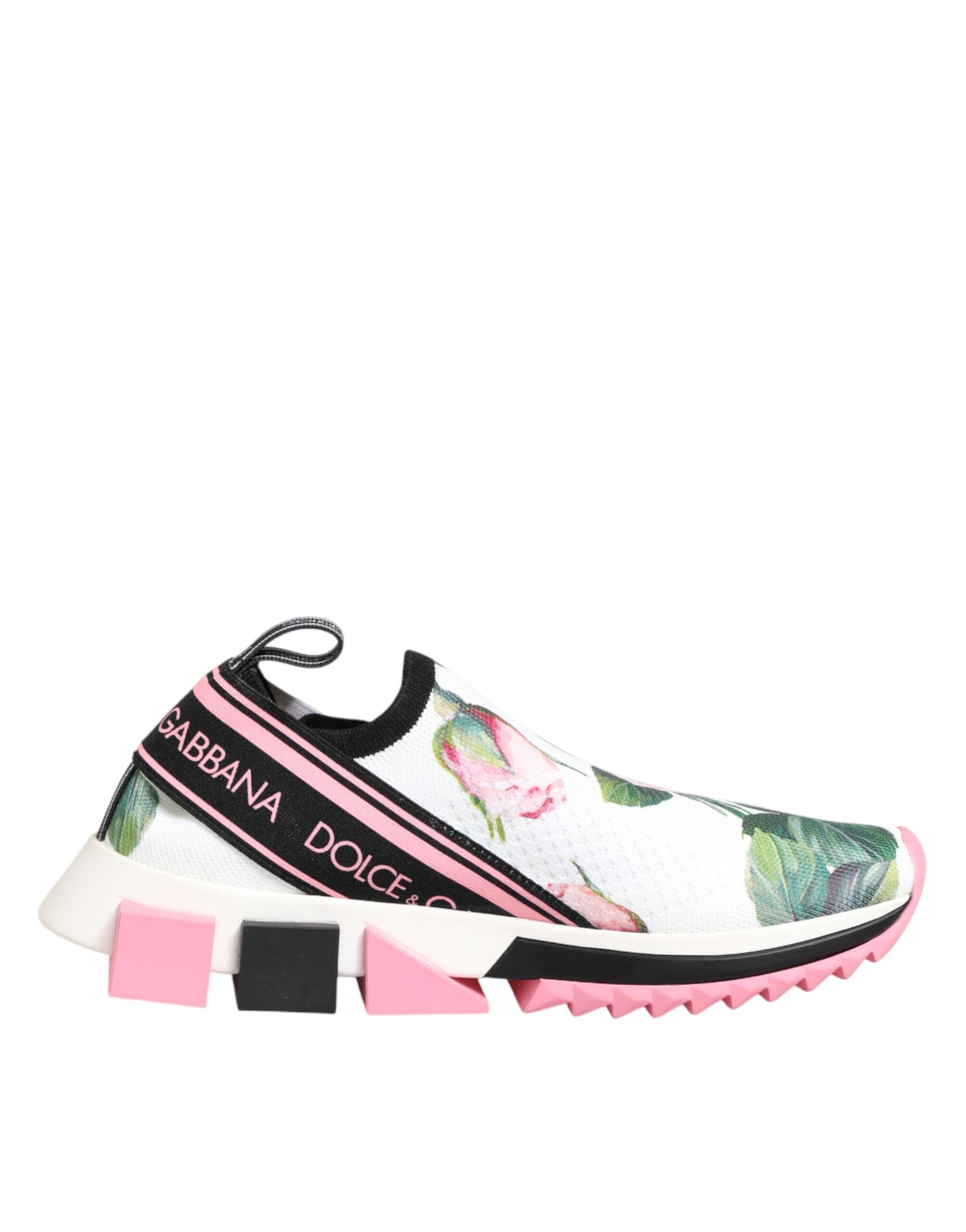 Dolce & Gabbana White Rose Print Sorrento Sneakers Shoes - Zeiniez