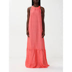 120% Lino Orange Linen Casual Dress - Zeiniez