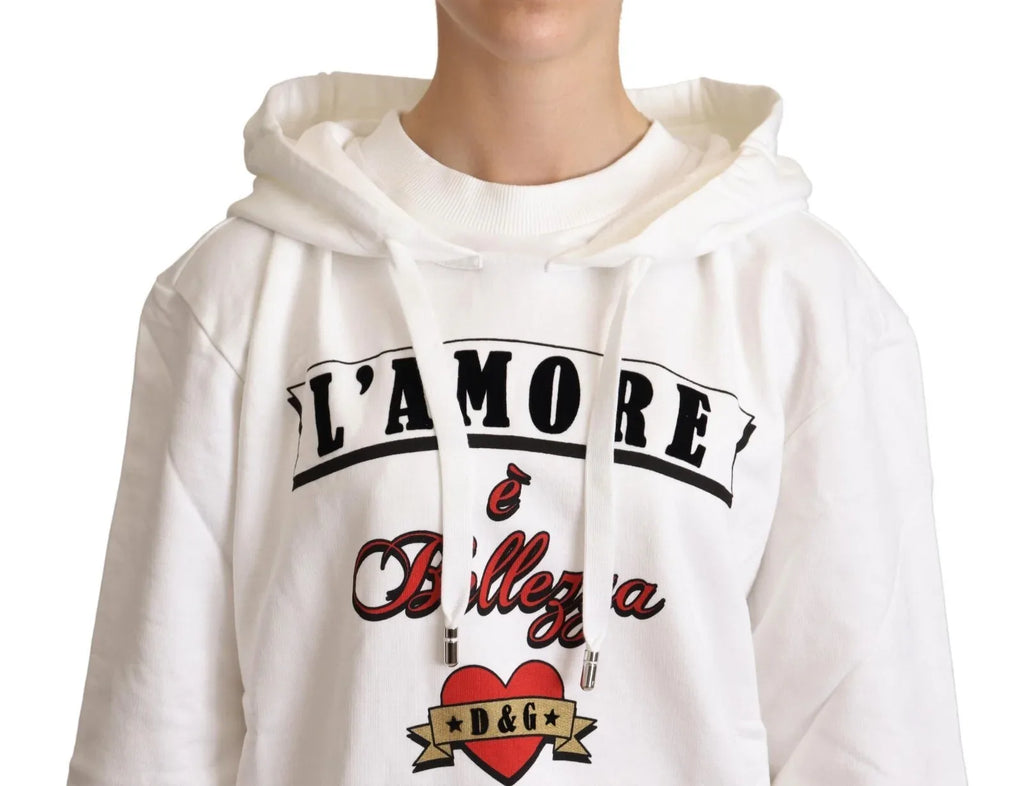 Dolce & Gabbana White L'Amore Hooded Pullover Sweater - Zeiniez