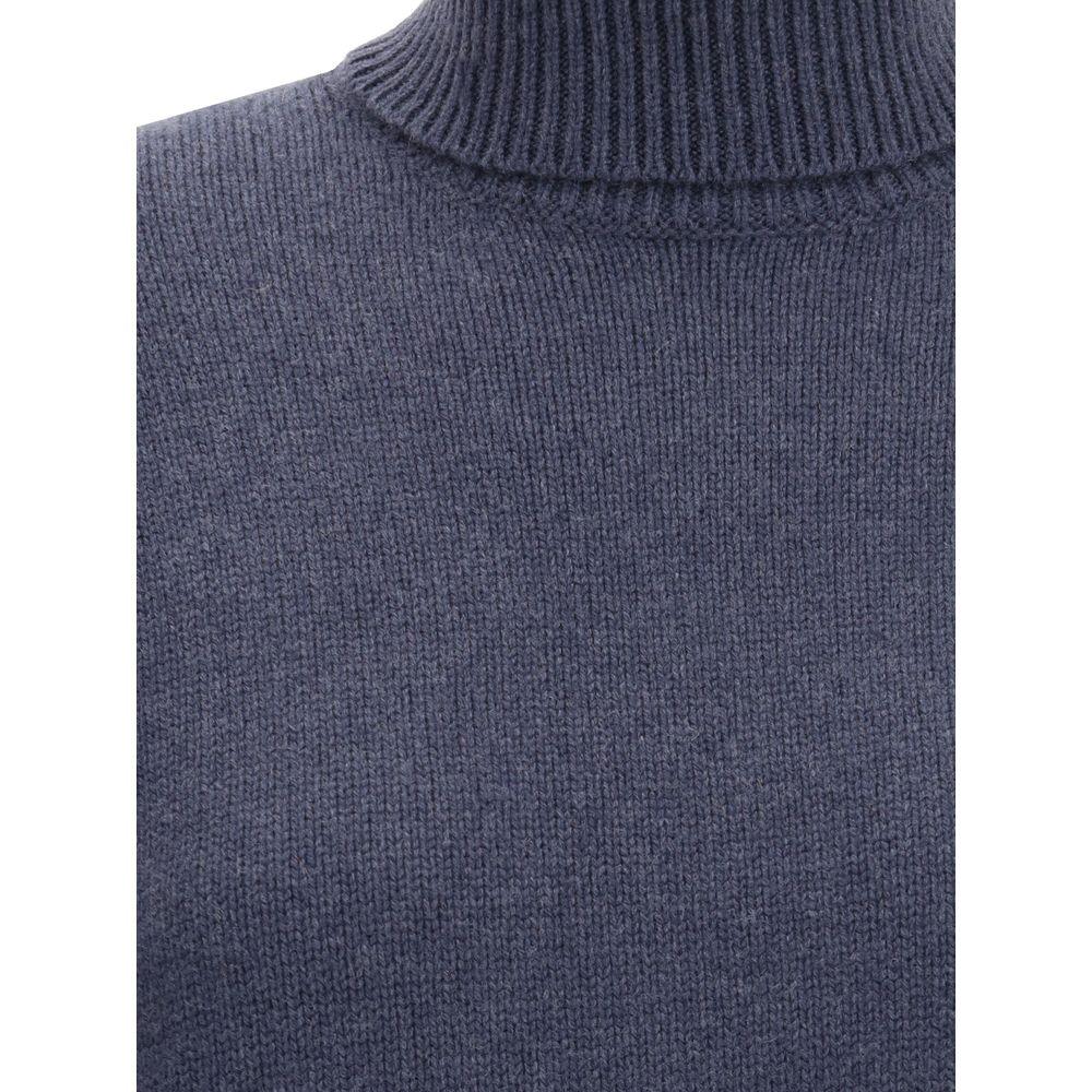Brunello Cucinelli Blue Fleece Wool Turtleneck - Zeiniez