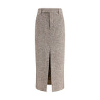 Brunello Cucinelli Brown Fleece Wool Long Skirt