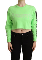 GCDS Mint Green Printed Long Sleeves Cropped Top Sweater - Zeiniez