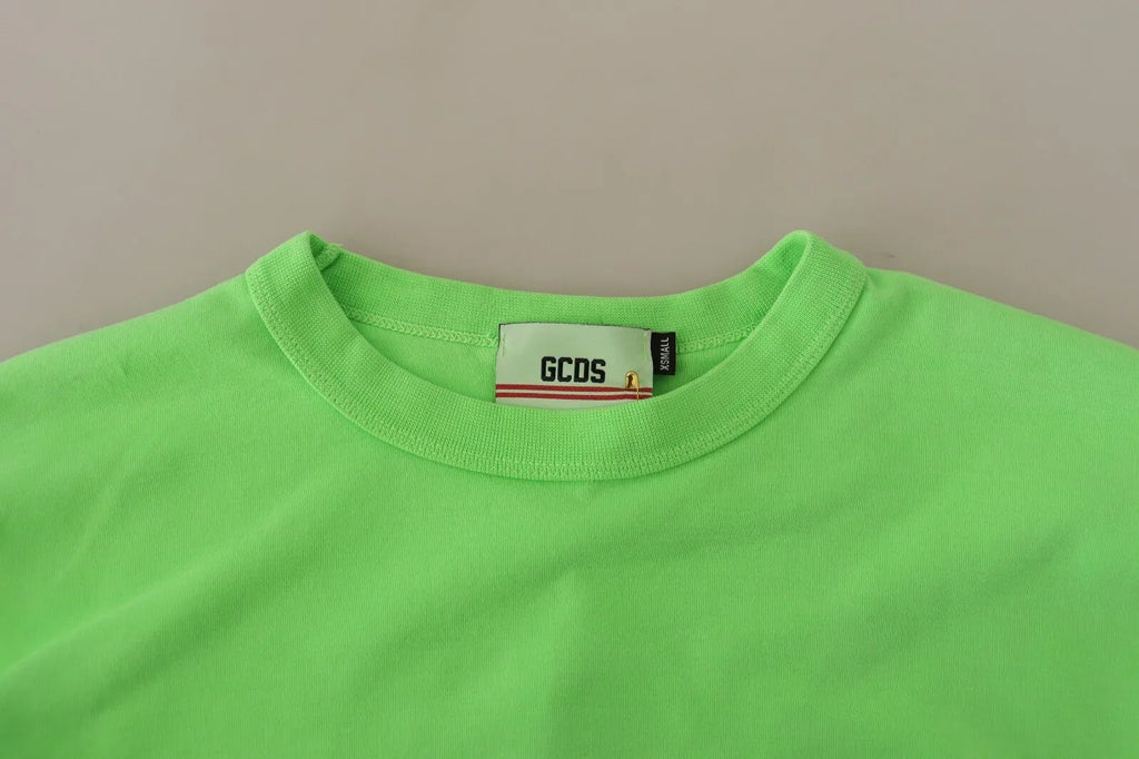 GCDS Mint Green Printed Long Sleeves Cropped Top Sweater - Zeiniez