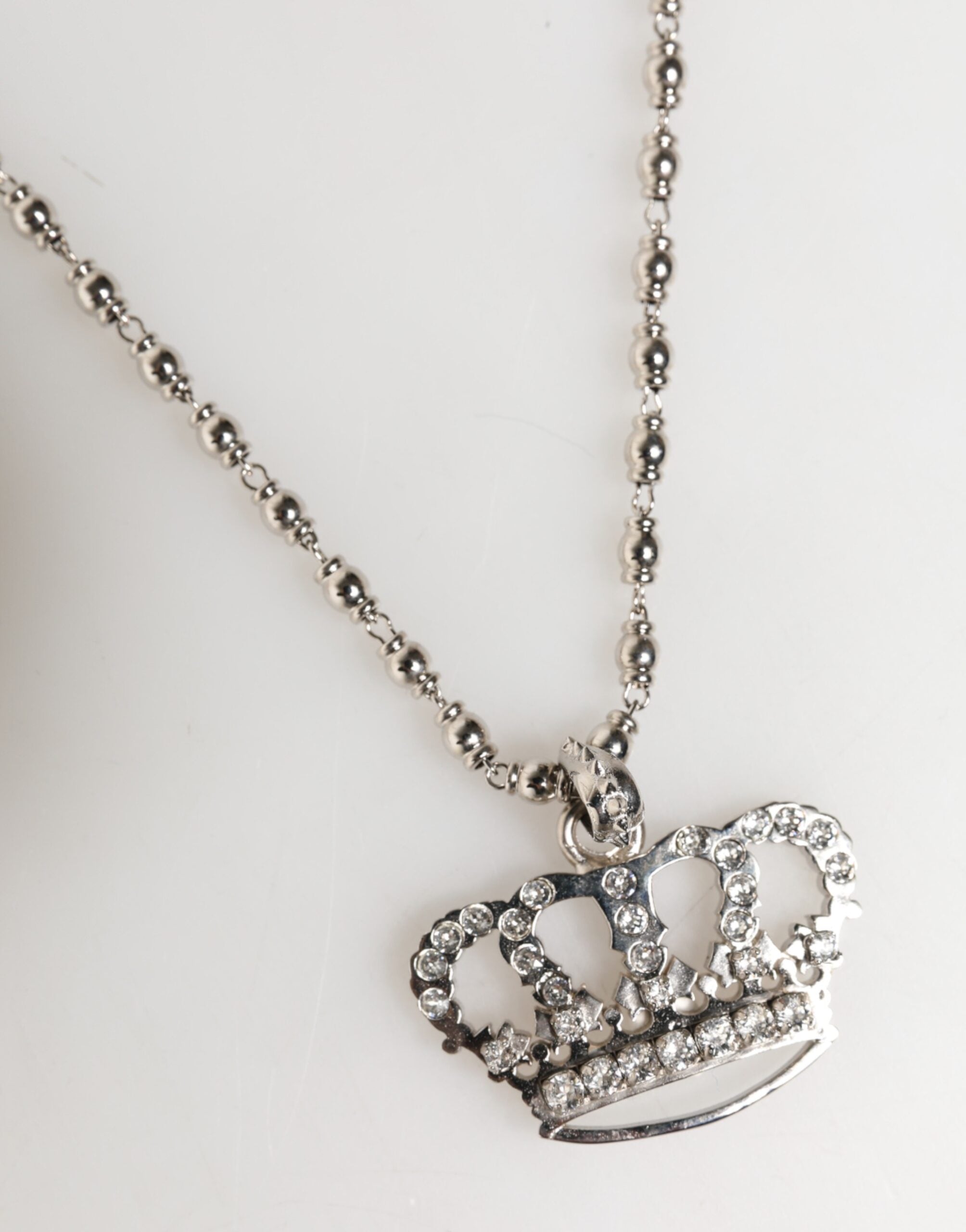 Dolce & Gabbana Silver Tone Brass Chain Crown Crystal Pendant  Necklace - Zeiniez