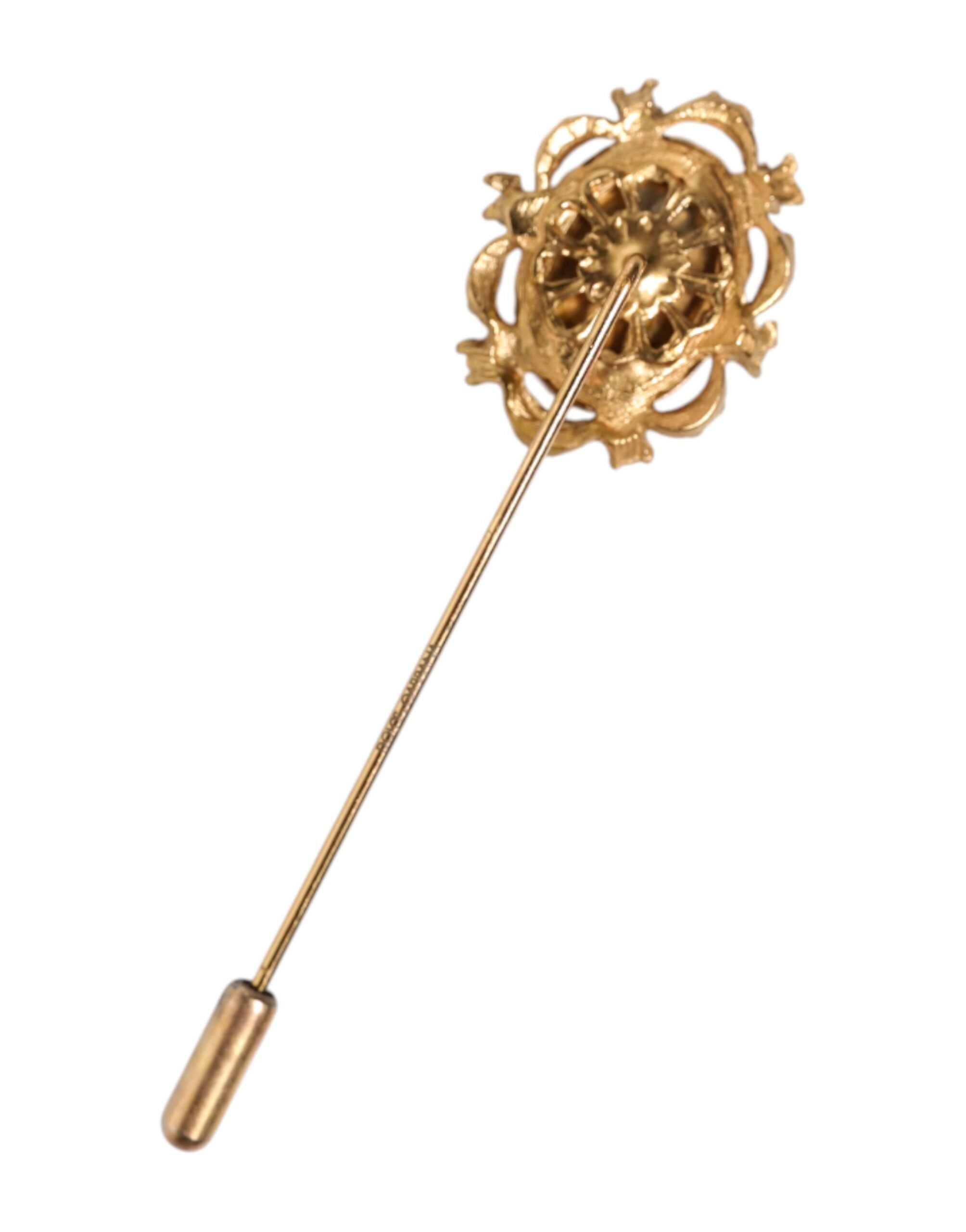 Dolce & Gabbana Gold Tone Green Stone Antique Men Accessory Brooch Pin - Zeiniez