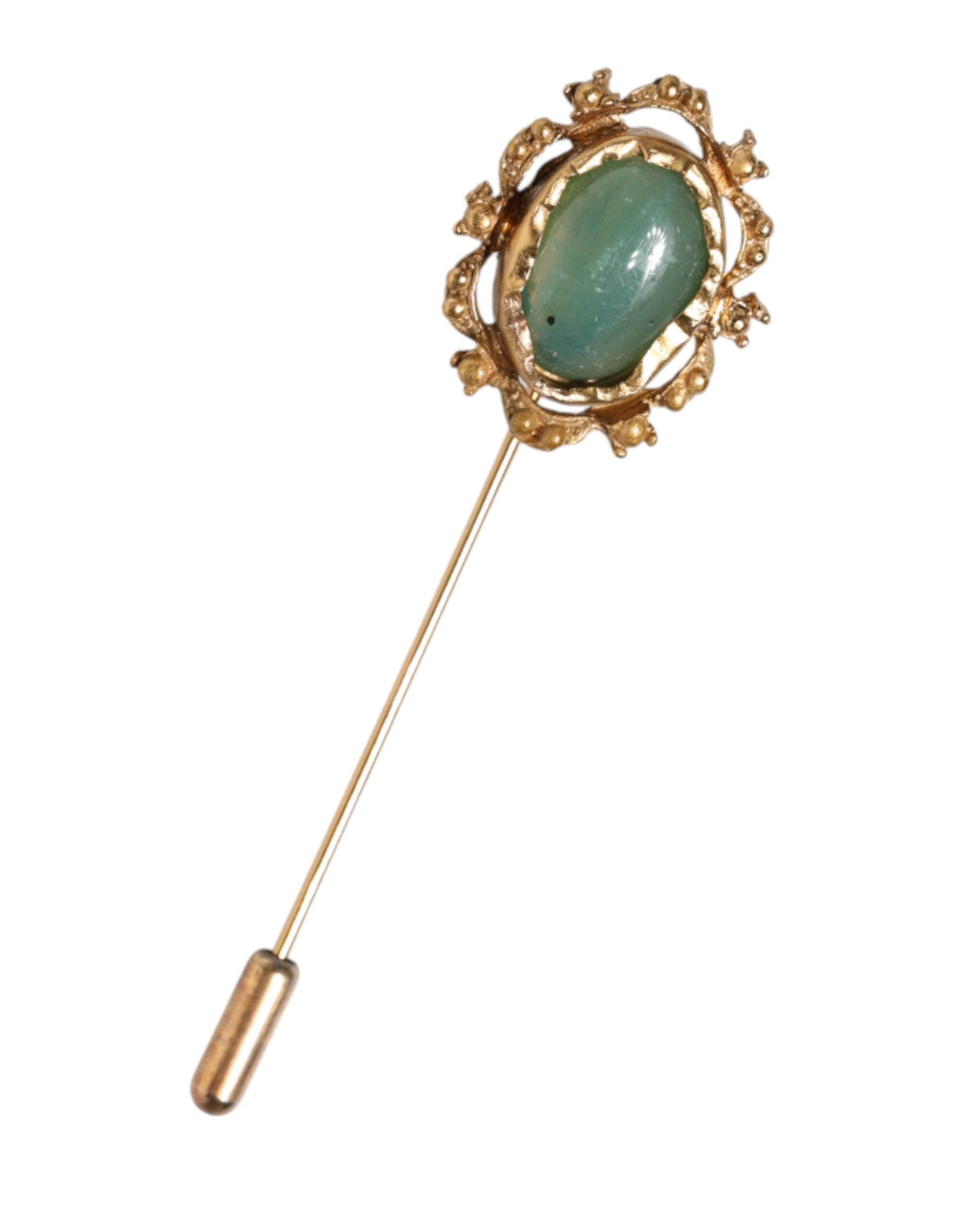 Dolce & Gabbana Gold Tone Green Stone Antique Men Accessory Brooch Pin - Zeiniez