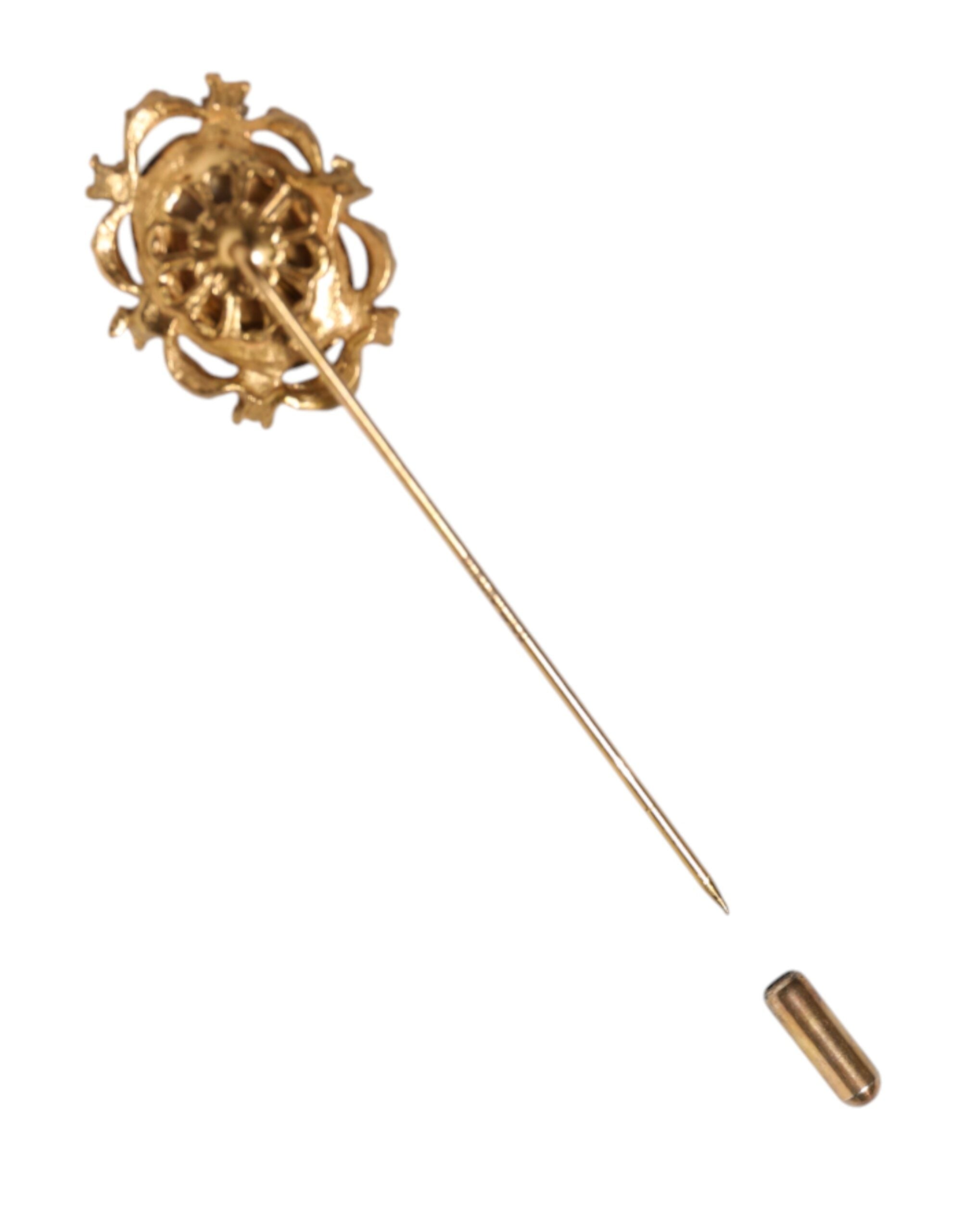 Dolce & Gabbana Gold Tone Green Stone Antique Men Accessory Brooch Pin - Zeiniez