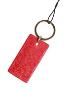 Dolce & Gabbana Red Calf Leather D&G Logo Metal Ring Keychain Keyring - Zeiniez