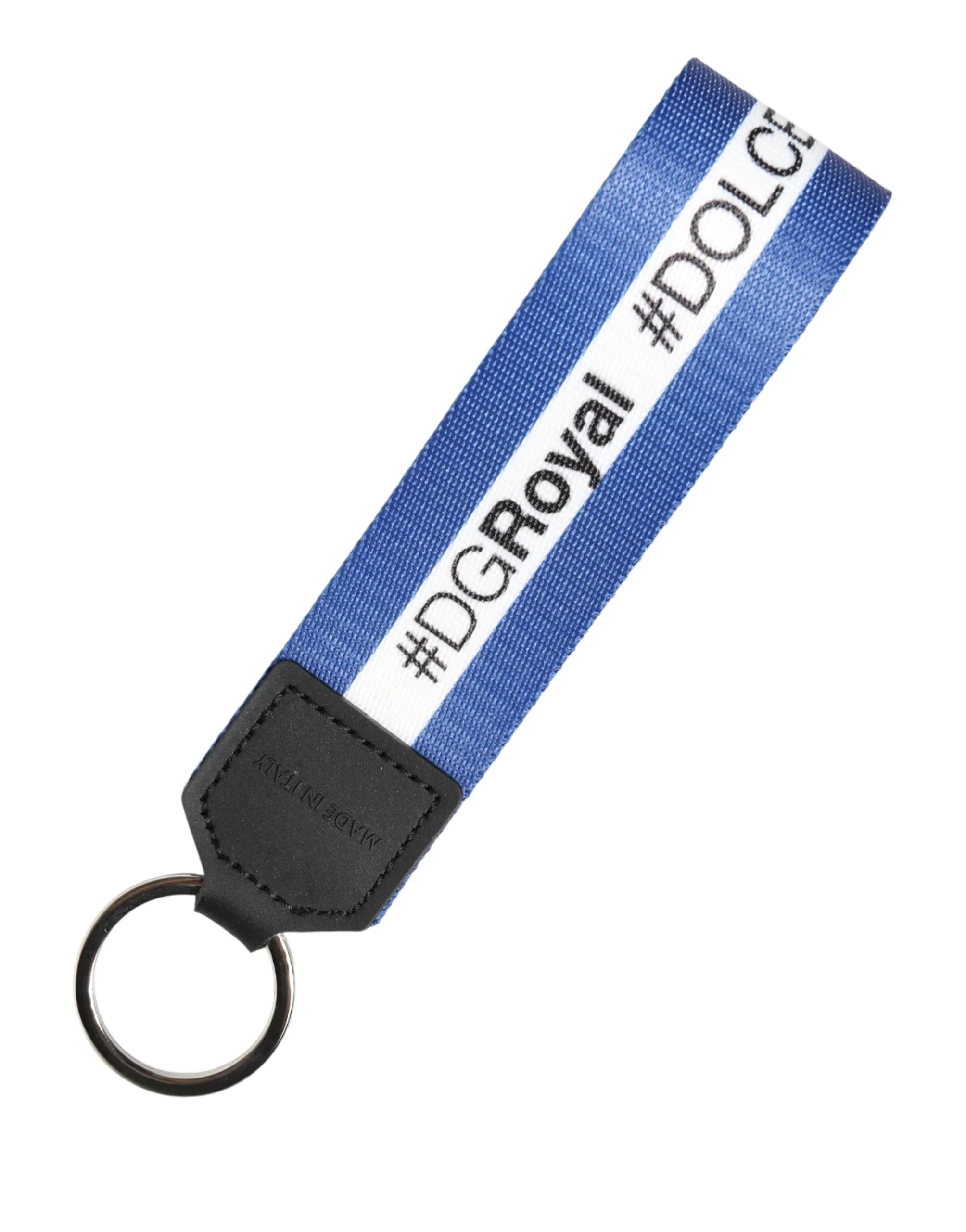 Dolce & Gabbana White Blue Logo Polyester PVC Holder Keychain Keyring - Zeiniez