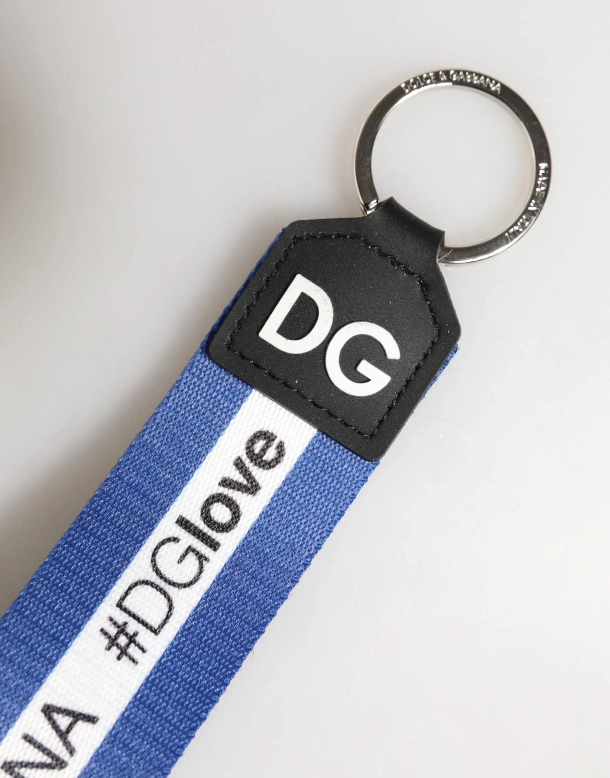 Dolce & Gabbana White Blue Logo Polyester PVC Holder Keychain Keyring - Zeiniez