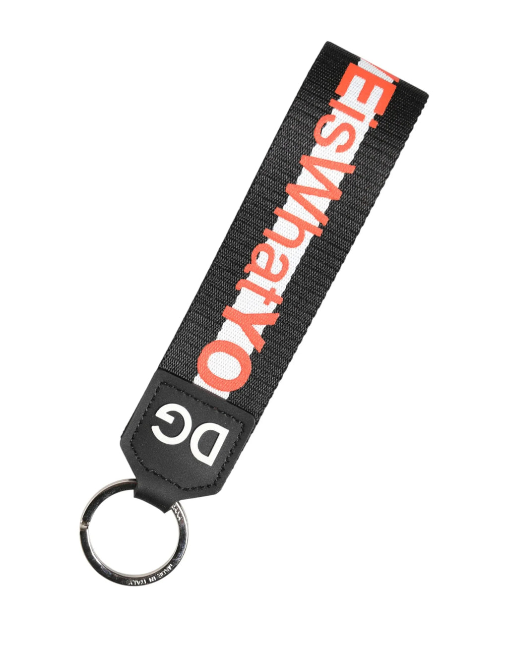 Dolce & Gabbana Black Logo Polyester Silver Brass Holder Keychain Keyring - Zeiniez