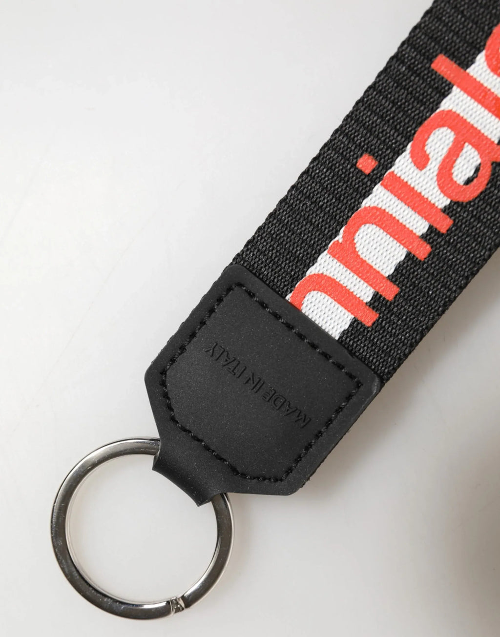 Dolce & Gabbana Black Logo Polyester Silver Brass Holder Keychain Keyring - Zeiniez