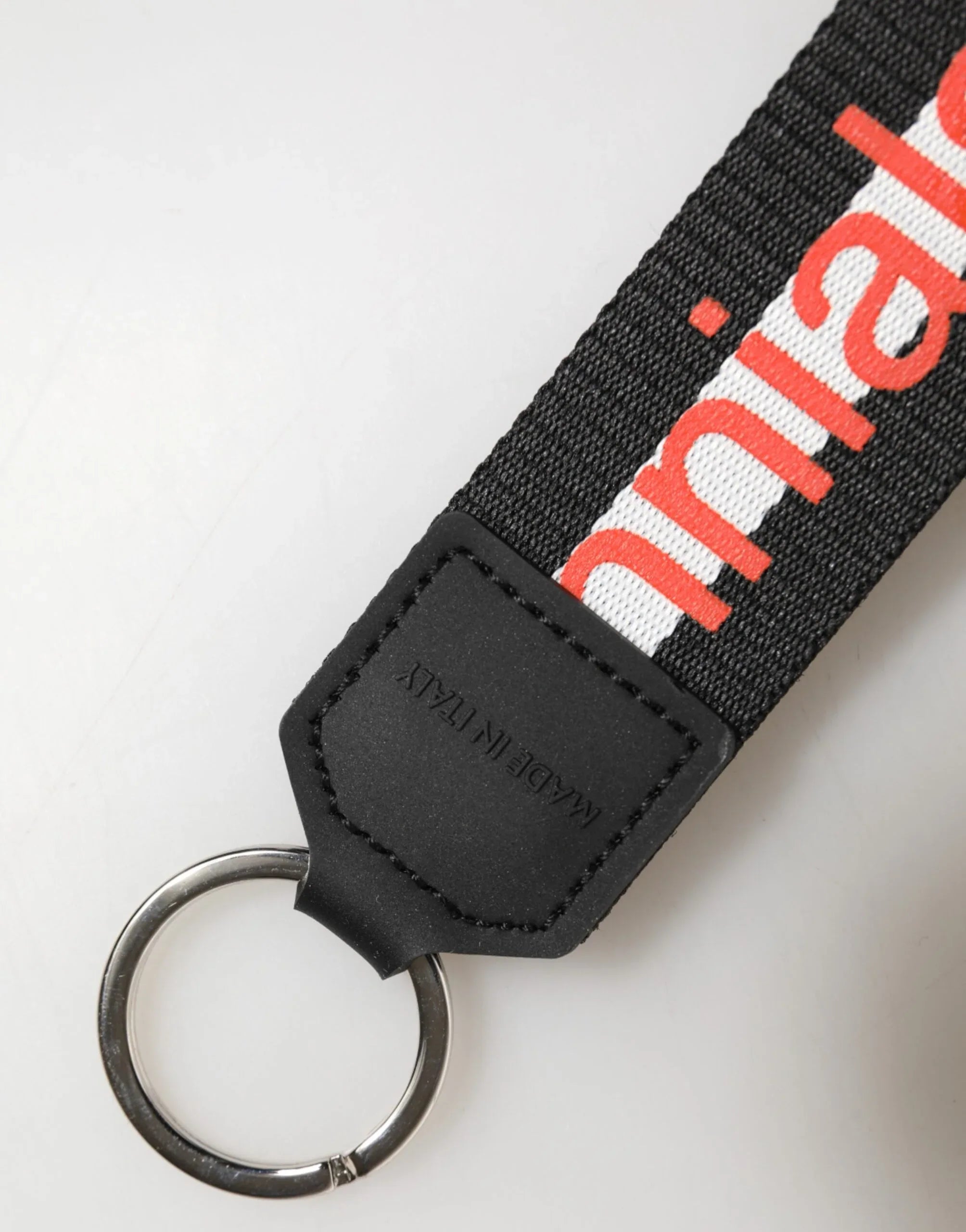 Dolce & Gabbana Black Logo Polyester Silver Brass Holder Keychain Keyring - Zeiniez