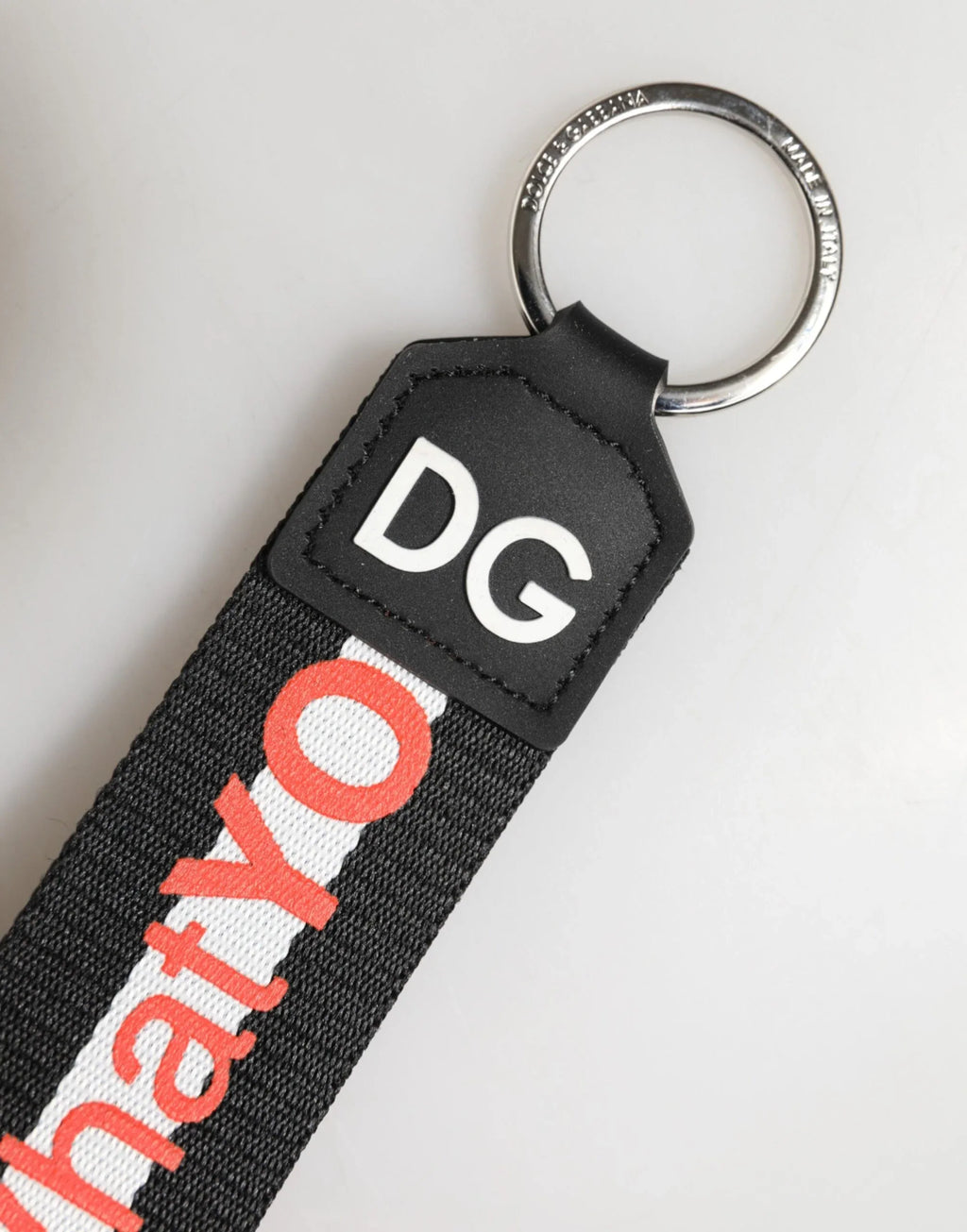 Dolce & Gabbana Black Logo Polyester Silver Brass Holder Keychain Keyring - Zeiniez