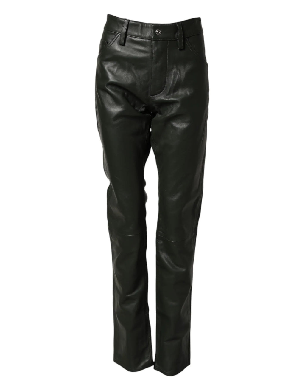 Dsquared² Black Full Grain Leather Mid Waist Trouser Pants - Zeiniez
