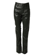 Dsquared² Black Full Grain Leather Mid Waist Trouser Pants - Zeiniez