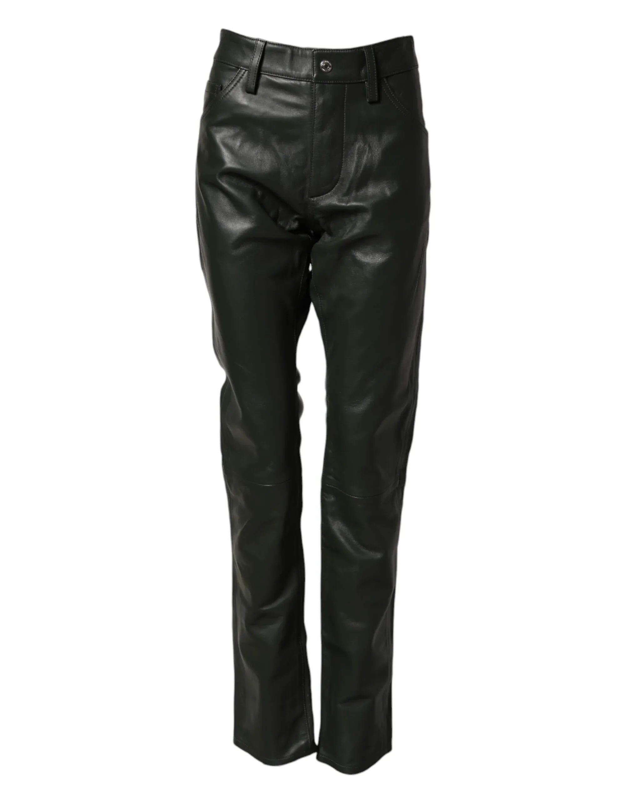 Dsquared² Black Full Grain Leather Mid Waist Trouser Pants - Zeiniez