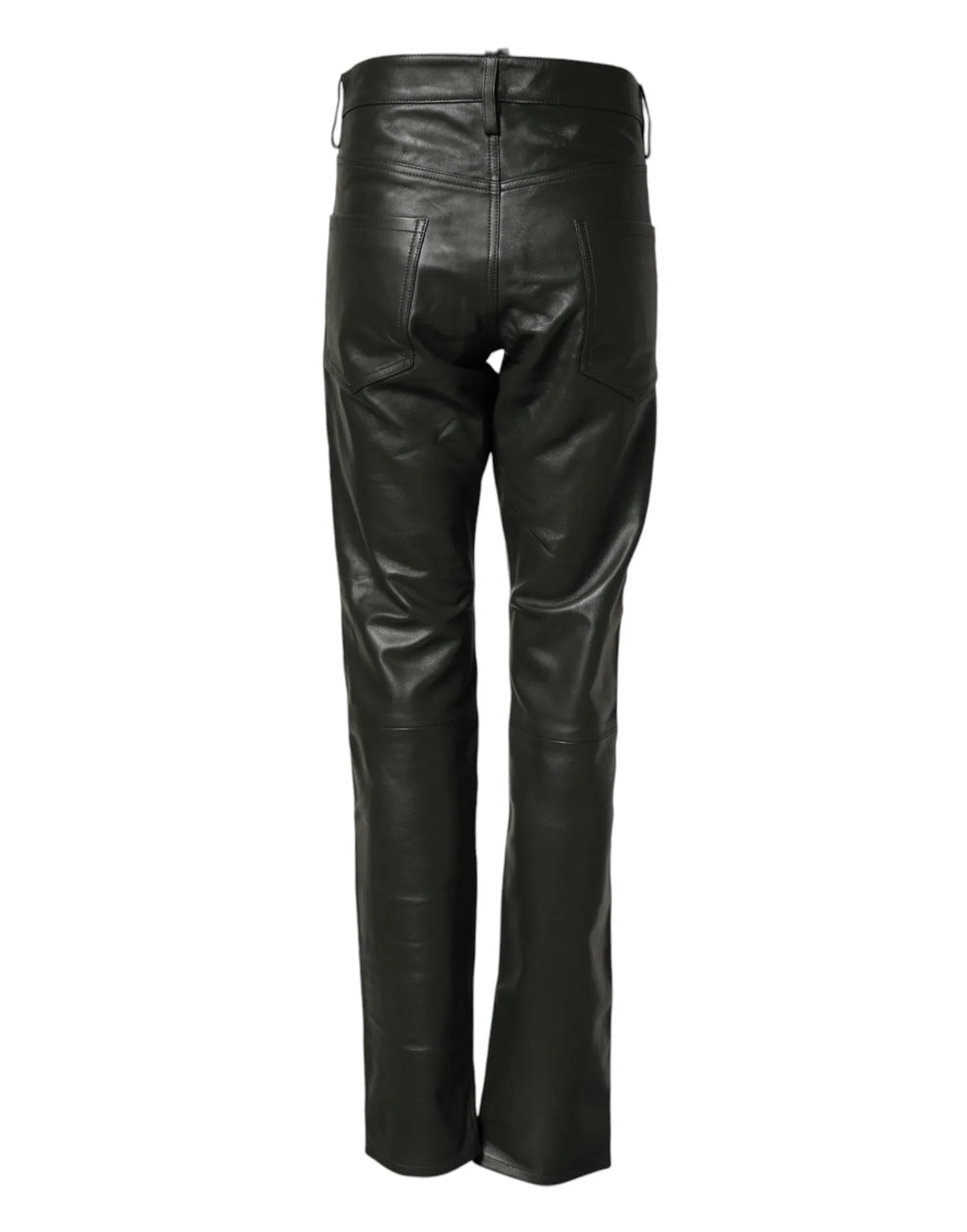Dsquared² Black Full Grain Leather Mid Waist Trouser Pants - Zeiniez