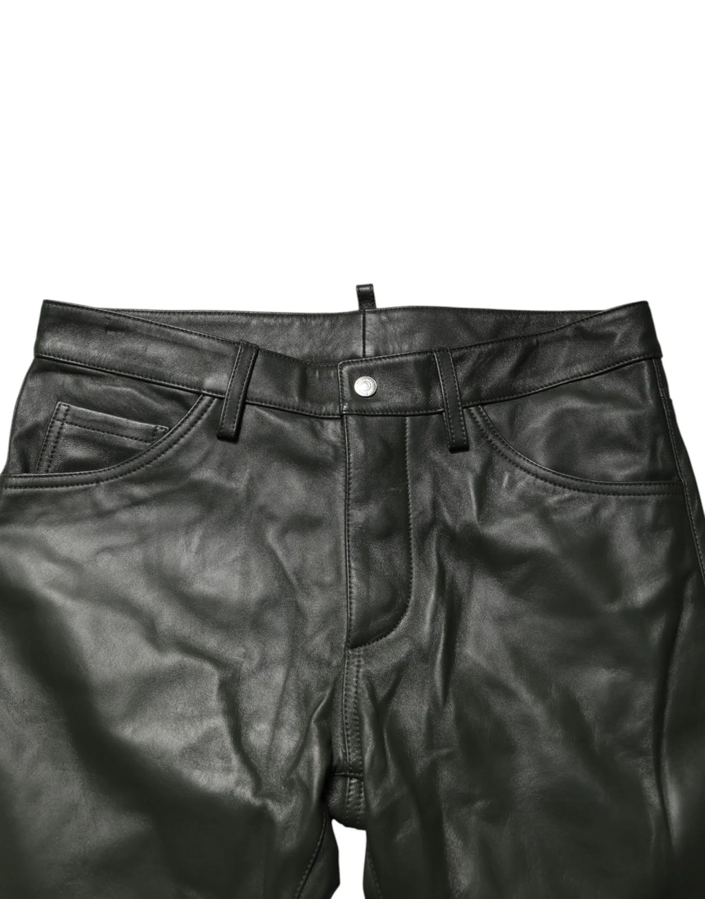 Dsquared² Black Full Grain Leather Mid Waist Trouser Pants - Zeiniez