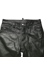 Dsquared² Black Full Grain Leather Mid Waist Trouser Pants - Zeiniez