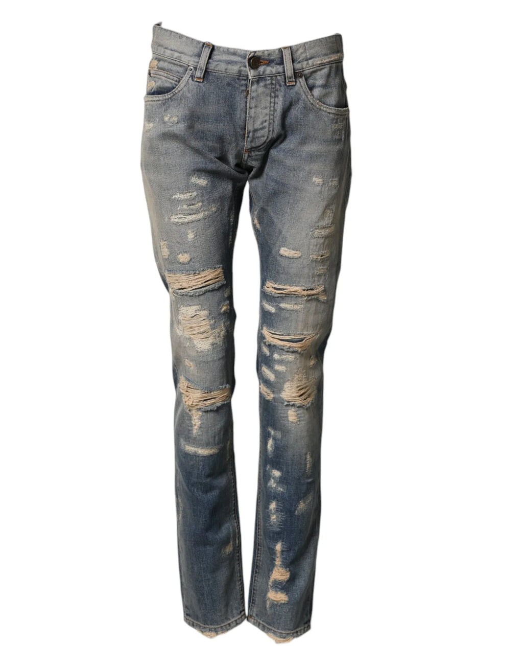 Dolce & Gabbana Blue Tattered Men Skinny Denim Trouser Jeans - Zeiniez