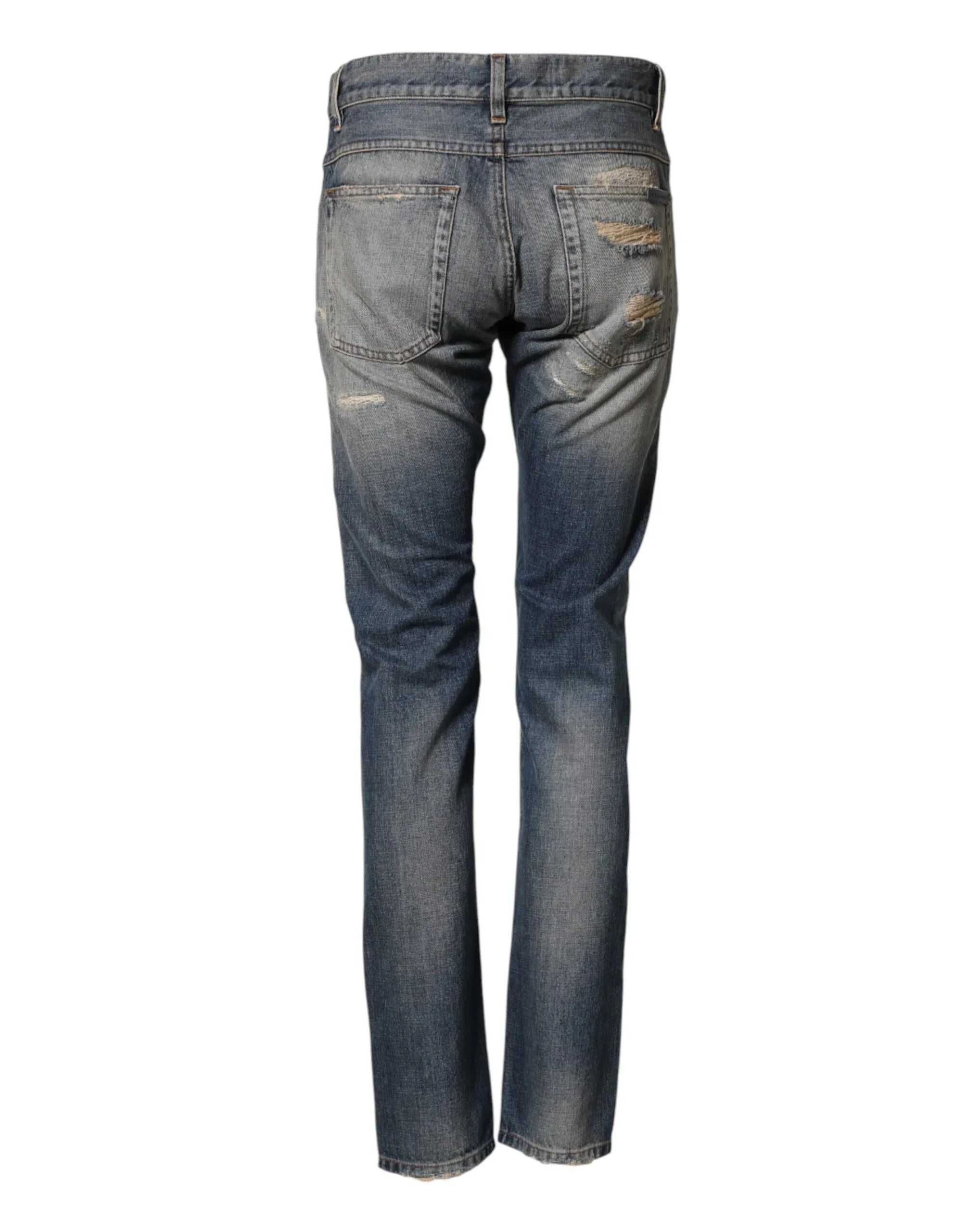 Dolce & Gabbana Blue Tattered Men Skinny Denim Trouser Jeans - Zeiniez