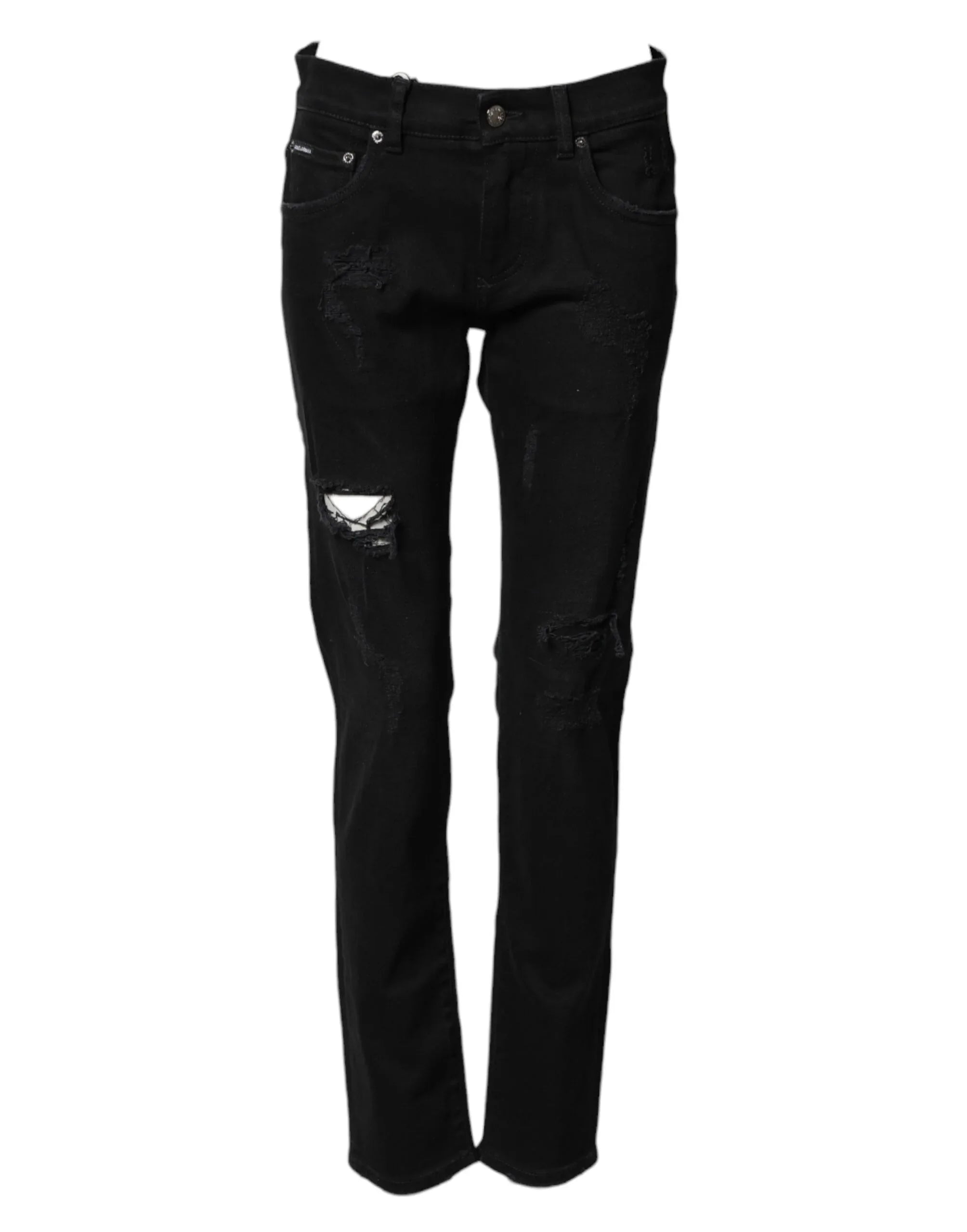 Dolce & Gabbana Black Tattered Cotton Men Skinny Denim Jeans - Zeiniez