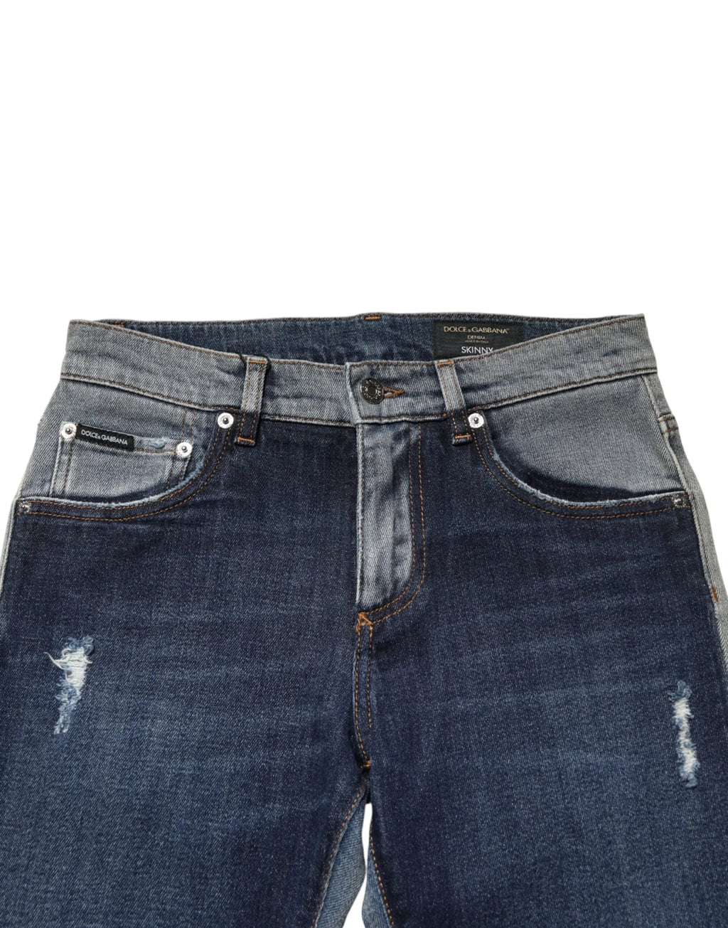 Dolce & Gabbana Blue Two Tone Cotton Men Skinny Denim Jeans - Zeiniez