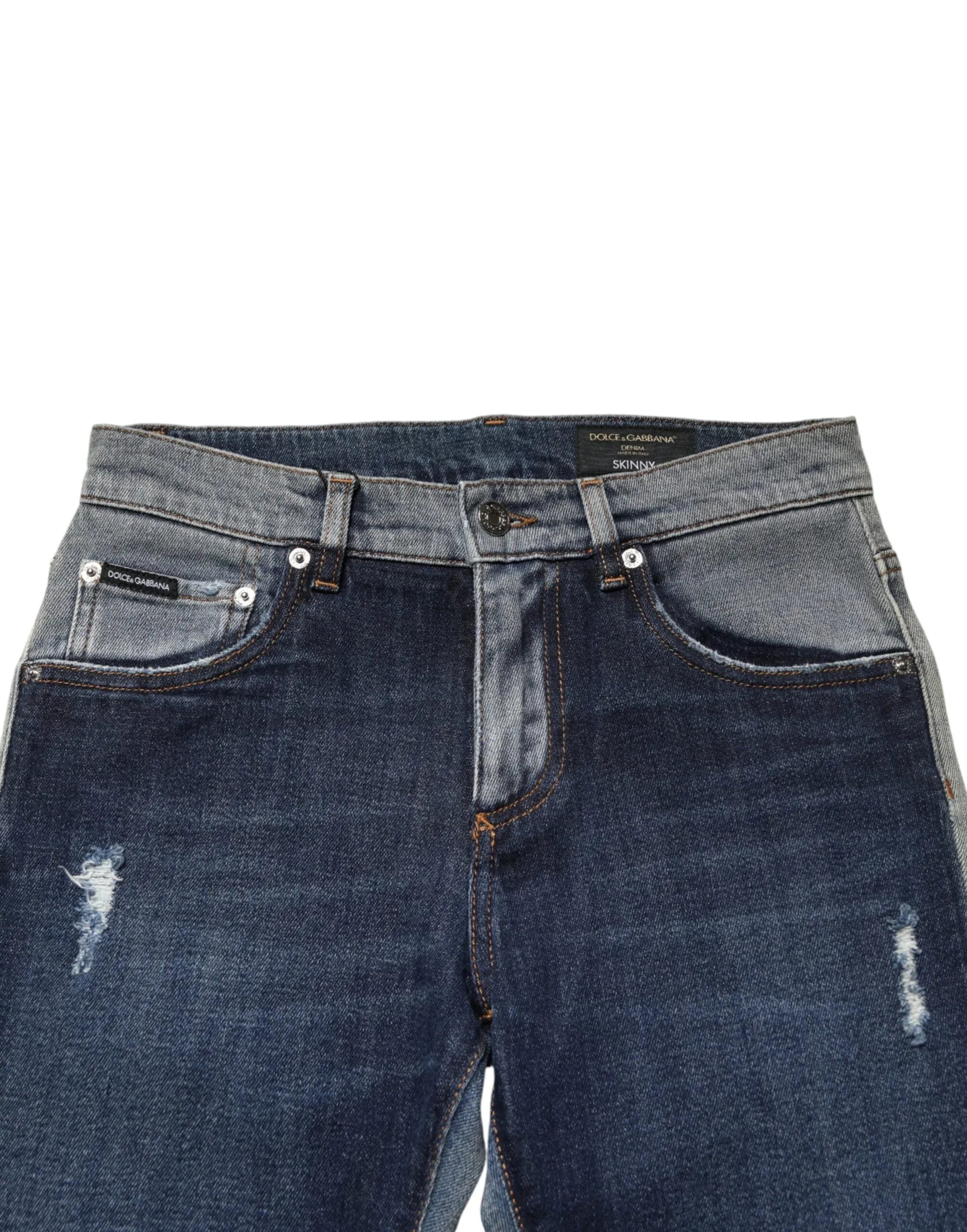 Dolce & Gabbana Blue Two Tone Cotton Men Skinny Denim Jeans - Zeiniez