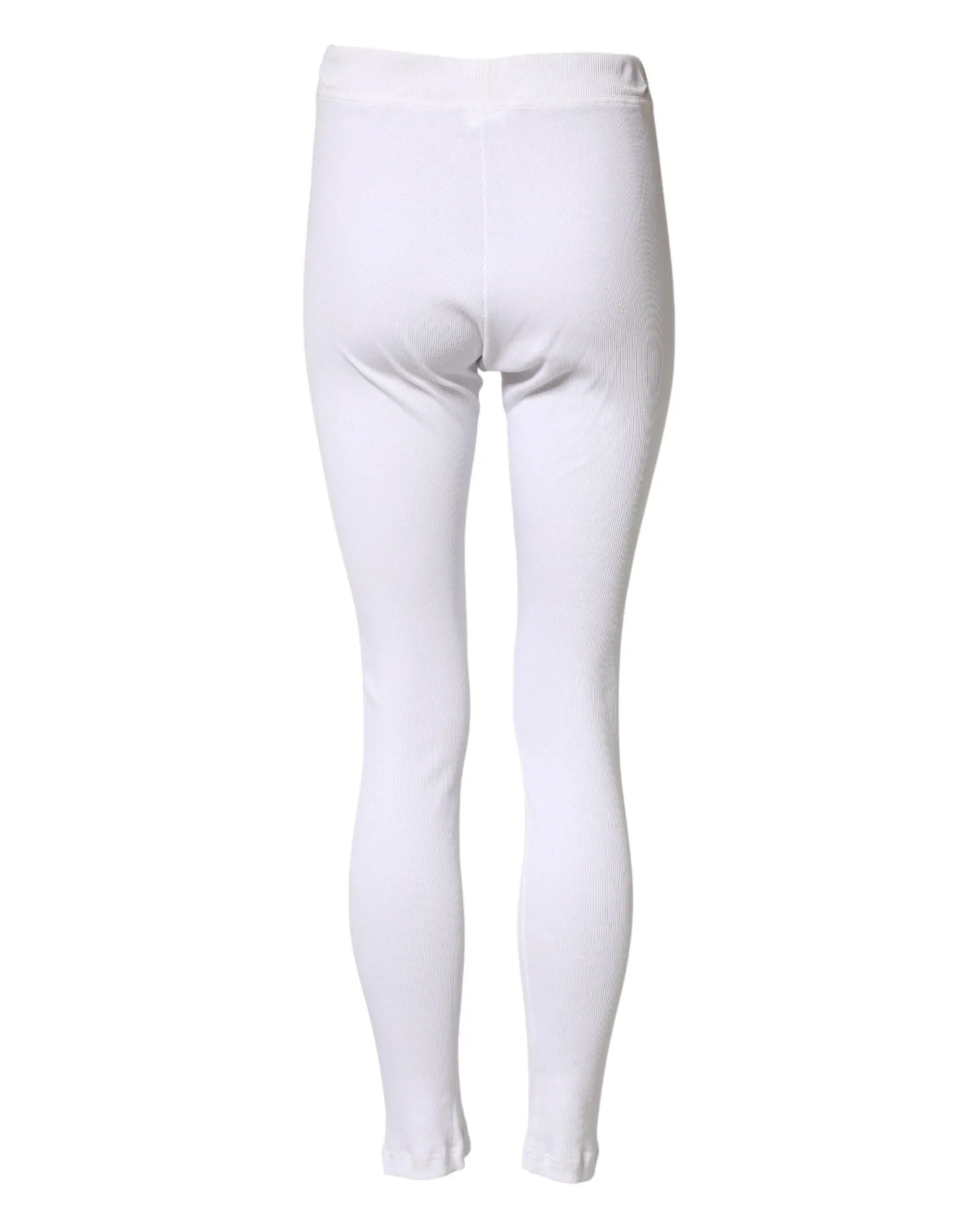 Dolce & Gabbana White Cotton Mid Waist Tights Leggings Pants - Zeiniez