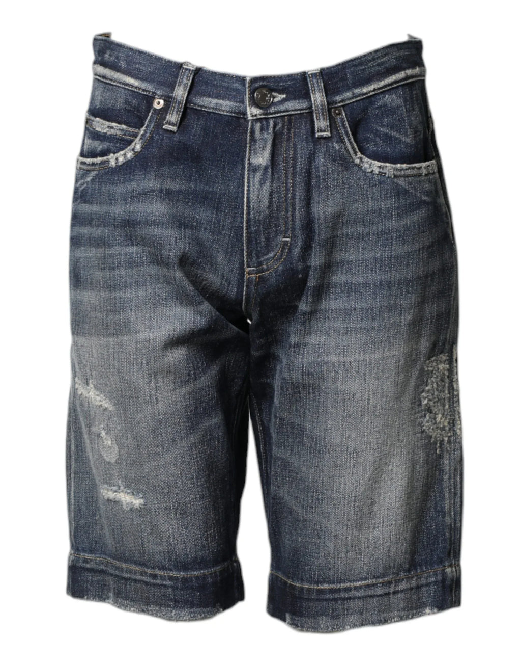 Dolce & Gabbana Blue Cotton Distressed Denim Bermuda Shorts - Zeiniez