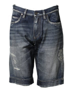 Dolce & Gabbana Blue Cotton Distressed Denim Bermuda Shorts - Zeiniez