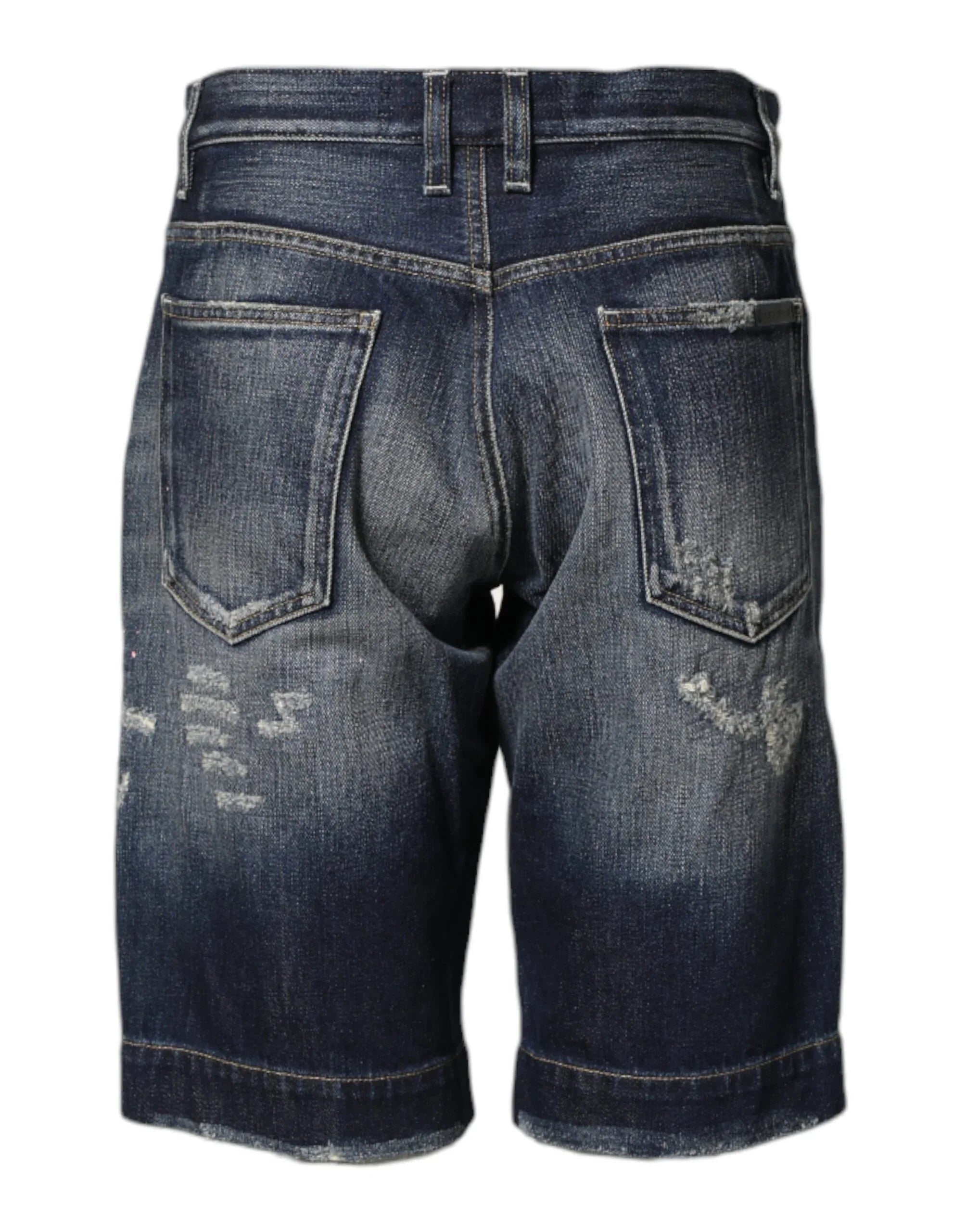 Dolce & Gabbana Blue Cotton Distressed Denim Bermuda Shorts - Zeiniez