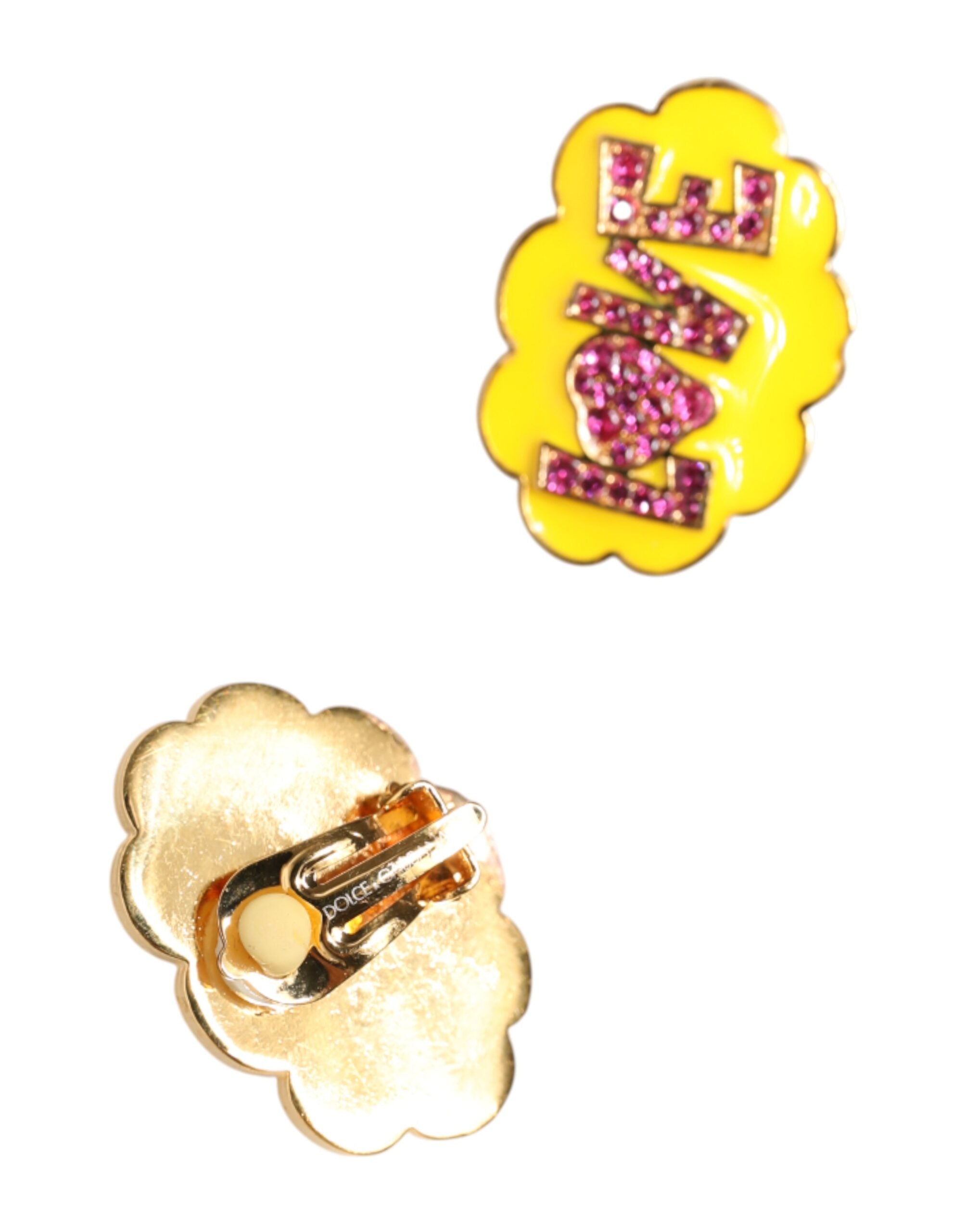 Dolce & Gabbana Gold Brass LOVE Cartoon Crystal Clip-On Jewelry  Earrings - Zeiniez