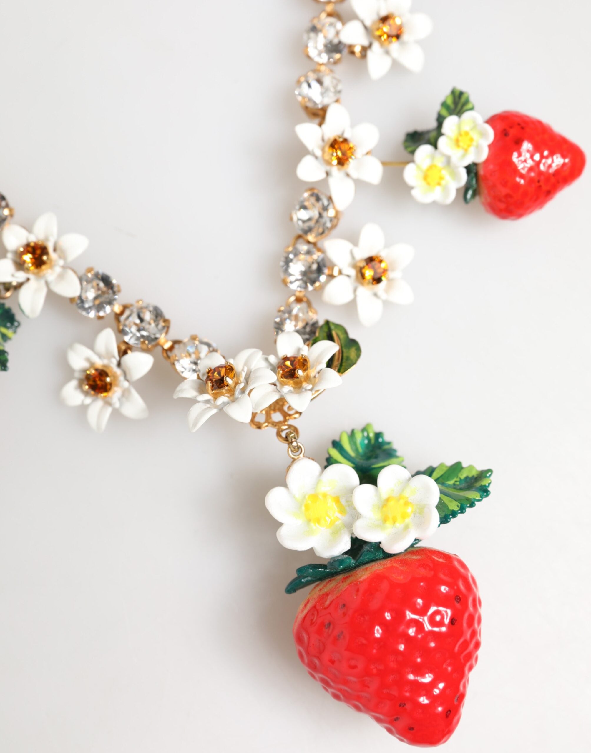 Dolce & Gabbana Gold Brass FRUIT Pendants Flowers Crystal Logo Necklace - Zeiniez