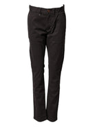 Sun68 Dark Brown Cotton Stretch Straight Mid Waist Trouser Pants - Zeiniez