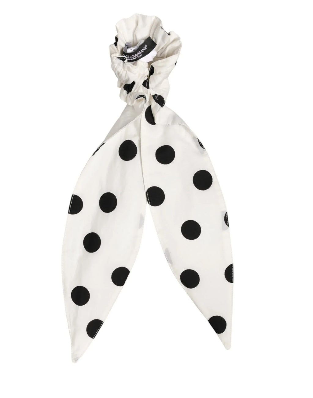 Dolce & Gabbana Scrunchie White Cotton Polka Dot Scarf Tie Accessory Hair - Zeiniez